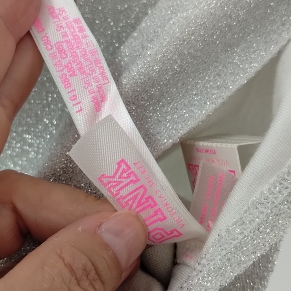 PINK Victoria's Secret Glitter Tube Top White Silver Gold Y2K Large unlined - Picture 4 of 8